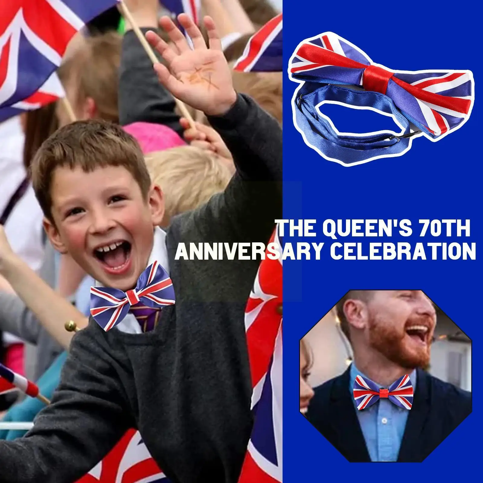 

Jubilee Celebration Bow Tie Adjustable Union Jack Bow 70th Bow Celebration Britain Party Queen's Anniversary Tie Supply Tie Y9R8