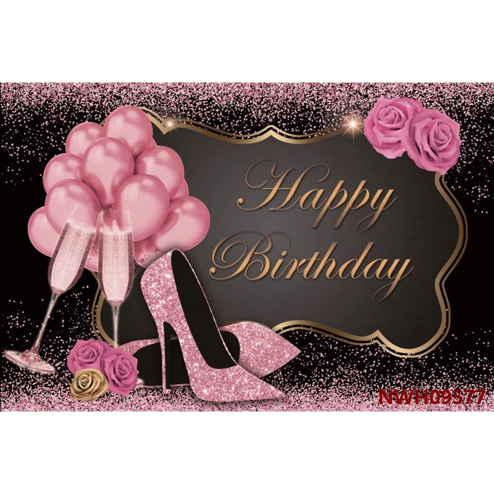 

Happy Birthday Backdrop Balloon Glitter Gold Adult Wedding Baby Party Decor Custom Photography Background For Photo Banner Props