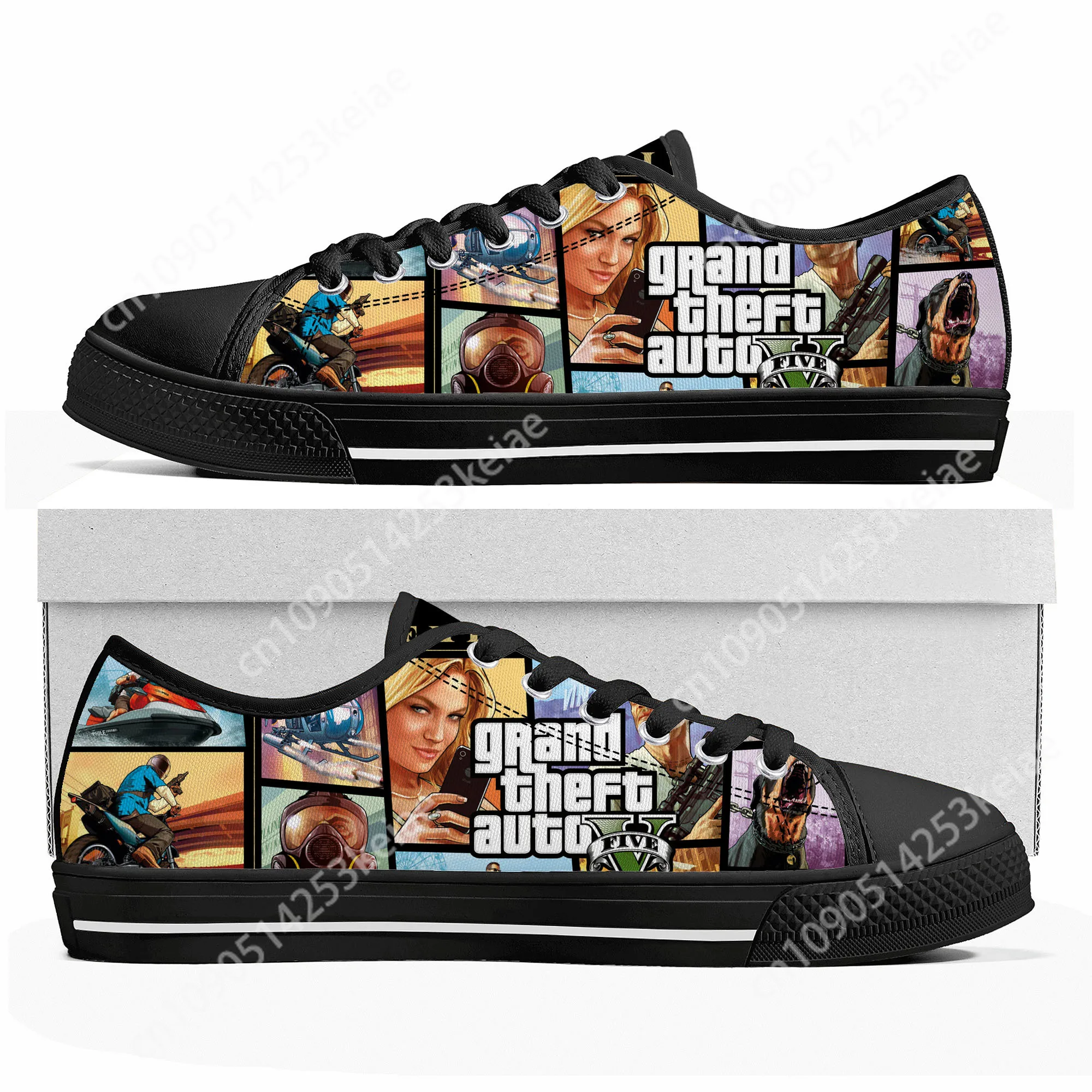 Низкие кроссовки с рисунком аниме Grand Theft Auto GTA V 5 мужские и женские парусиновые