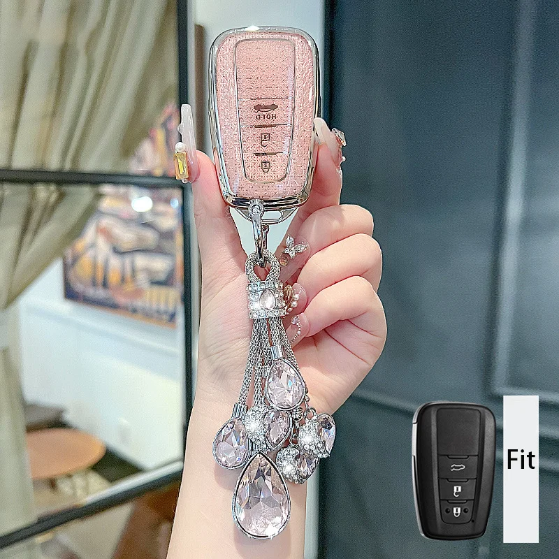 Розовый бриллиант для Toyota CHR Camry Corolla RAV4 Highlander Prius Land Cruiser Prado 2 3-кнопочный чехол