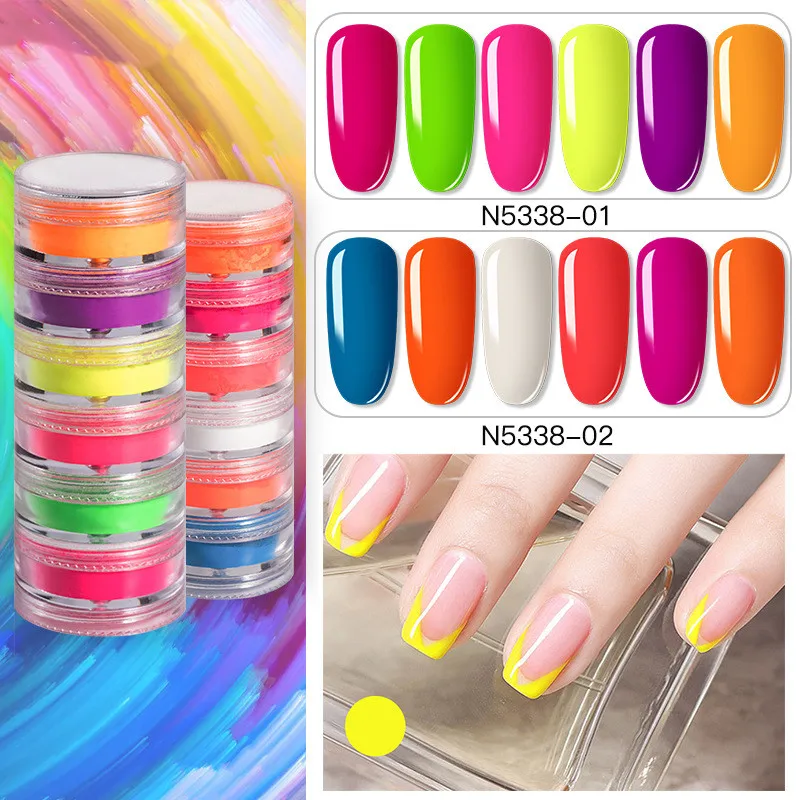 

6pcs Neon Phosphor Pigment Powder Set Fluorescent Nail Glitter Eye Powder Manicure Decoration Nail Art Dust Pigment Paillettes