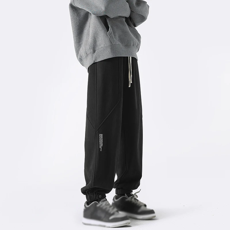 New Classic Trousers Fall Winter Warm Fleece PantsStreetwear Casual Sweatpants Fashion Drawstring Pants Men Ankle-tied Pants 5XL