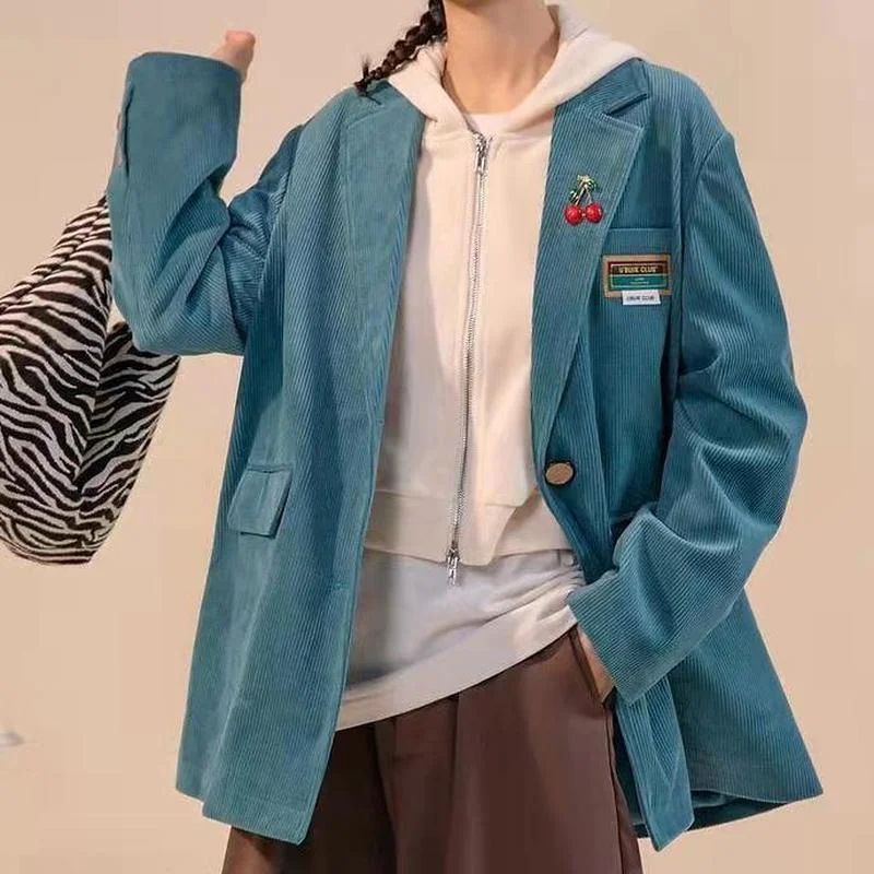 

Вельветовая винтажная Повседневная Уличная одежда, женские блейзеры, пальто, весна 2022, модные топы, куртка, элегантный офисный женский Американский стильный