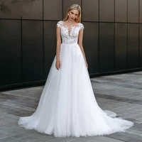 tixlear a line tulle lace wedding dresses for women 2022 illusion back cap sleeves country beach bridal gown vestido de noiva