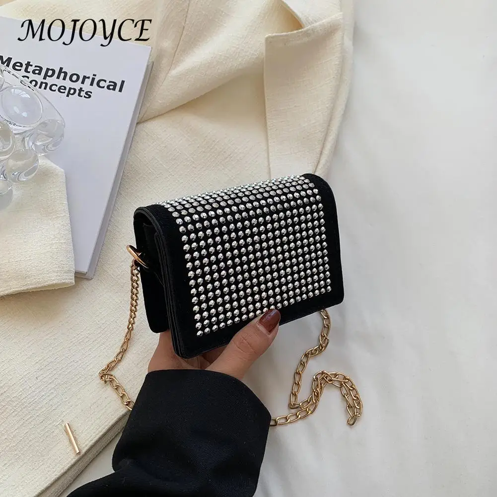

Fashion Diamonds Shoulder Clutch Bag For Women Rhinestone PU Leather Ladies Totes Chain Mini Crossbody Messenger Flap Handbags