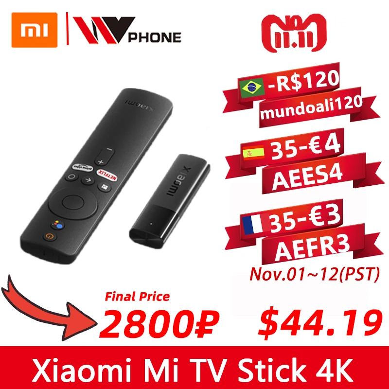 Najtaniej 2022 Xiaomi Mi TV Stick 4K Android TV 11 HDR Quad Core 2GB + 8GB Bluetooth 5.0 Wifi Google Assistant Wersja Globalna