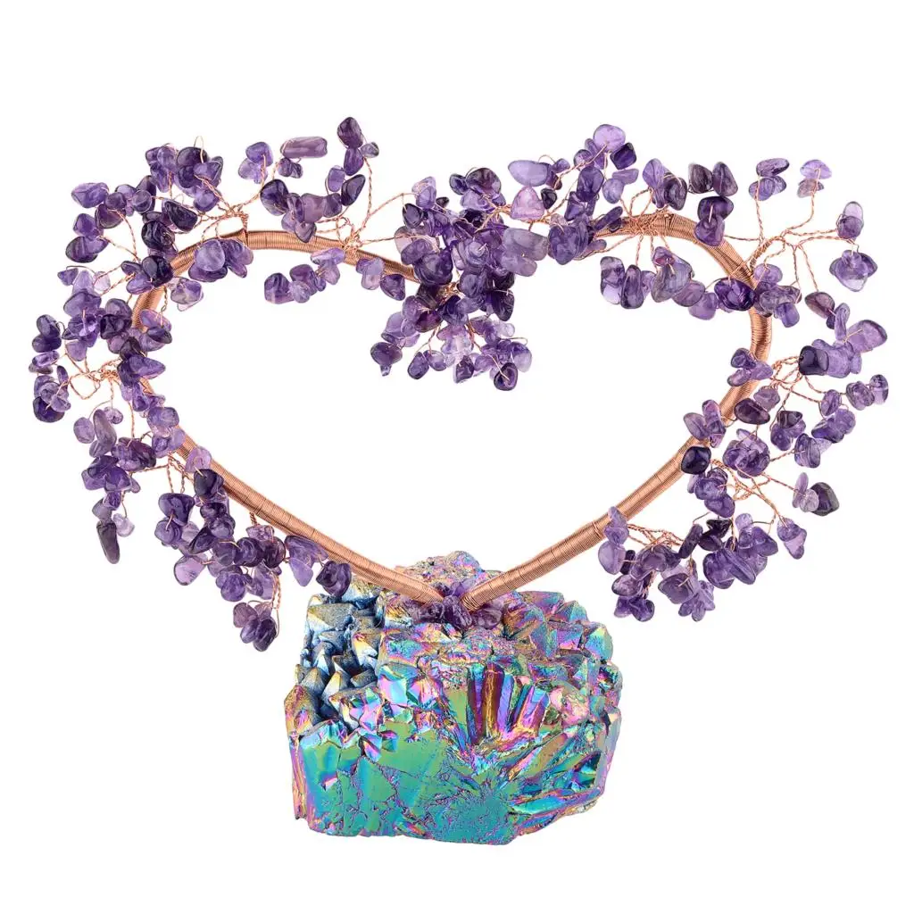 

Love Heart Shaped Crystal Money Tree With Rainbow Titanium Coated Crystal Base Feng Shui Bonsai Reiki Decor For Wealth and Luck