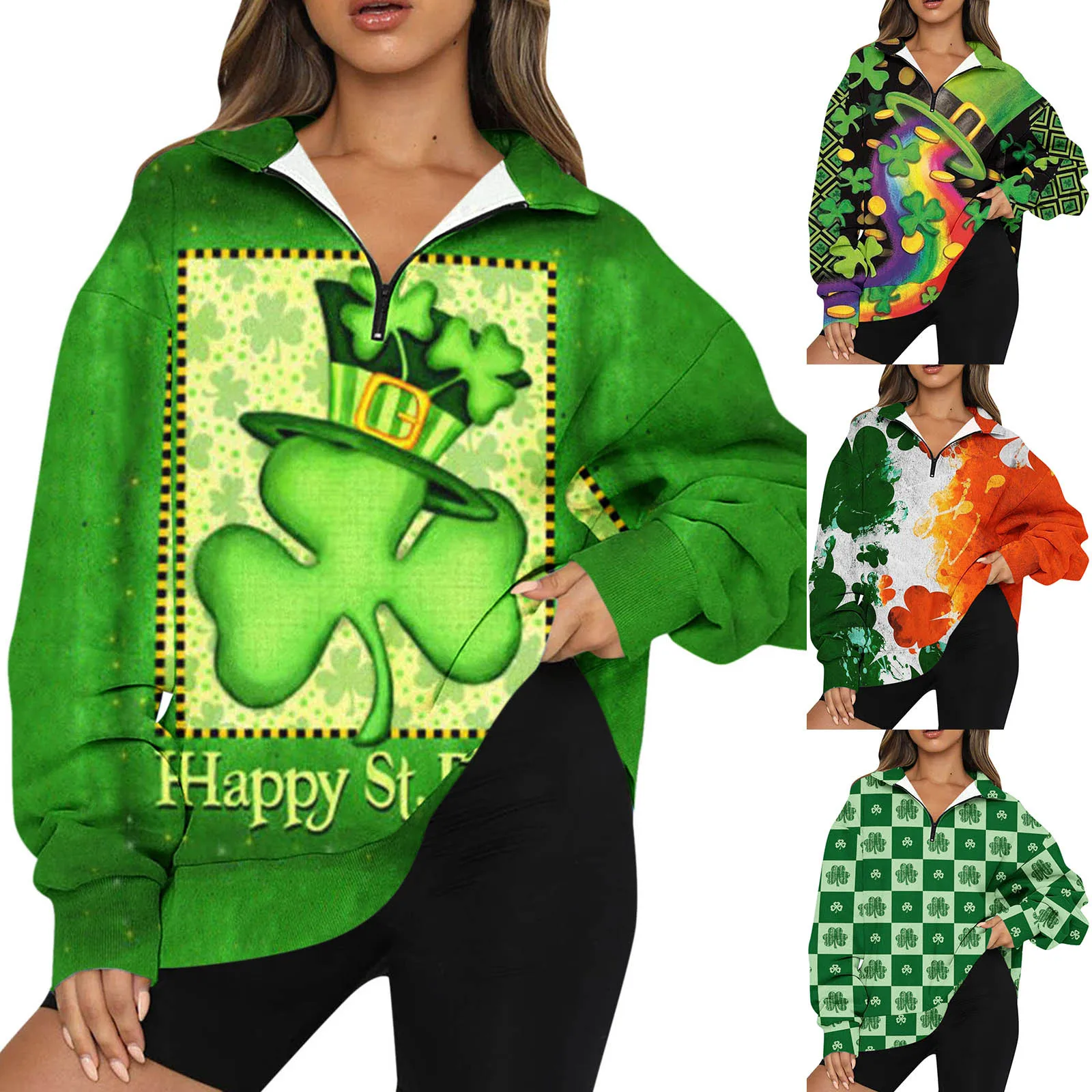 

Colla Pullover Women Womens Oversized Half Zip Pullover Long Sleeve St Patricks Day Print Sweatshirt Quarter Petite Sweat Shirts