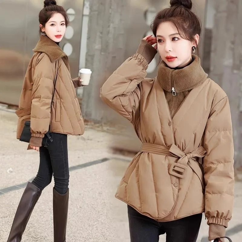 

2023 New Fashion Winter Coat Women's Down Cotton Coat Waist Thickened Women Winter Clothes Short Polo Collar Cotton Coat