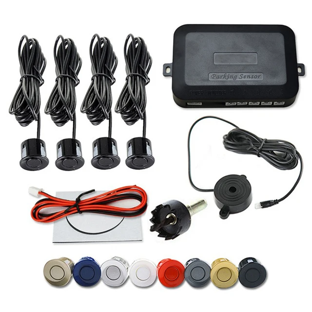 Risingon 12v 22mm car parking sensor kit universal 4 sensors buzzer reverse backup radar sound alert indicator probe system