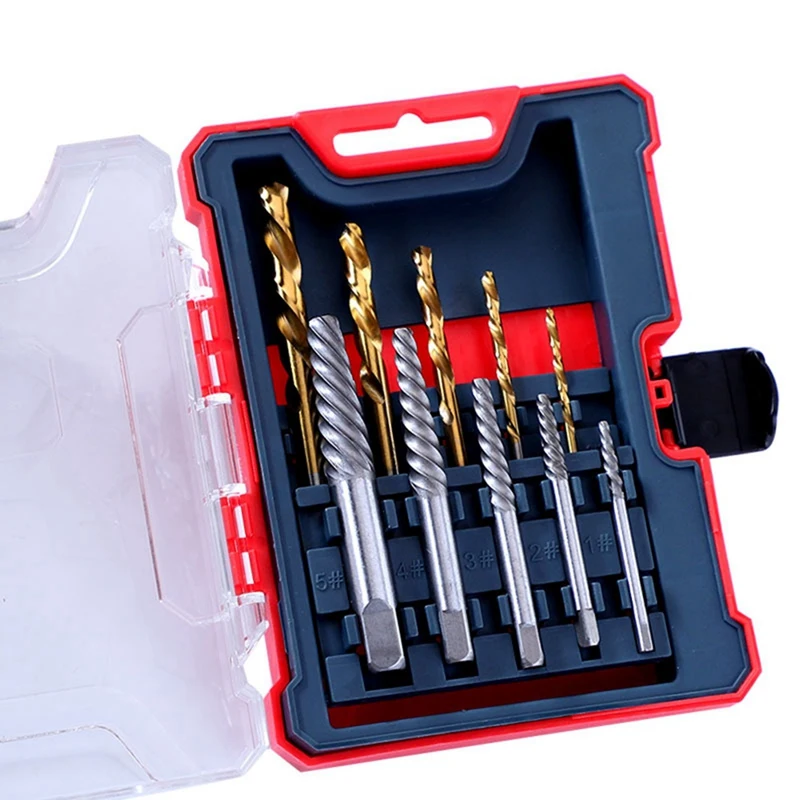 

10Pcs Screw Extractor Center Drill Bits Guide Set Broken Damaged Bolt Remover Removal Speed Out Tools Set