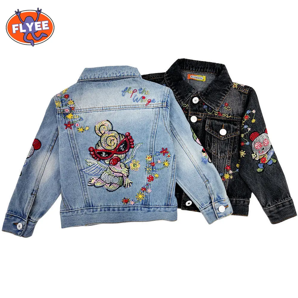 

Kids Denim Jackets for Baby Cartoon Embroidery Coats Fashion Child Kids Outwear Jackets Denim Jacket Coat Hooded Outerwear