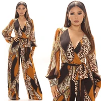 ht1107 womens autumn and winter new leopard dress stitched v neck loose casual pants dildo realistic lace vestido