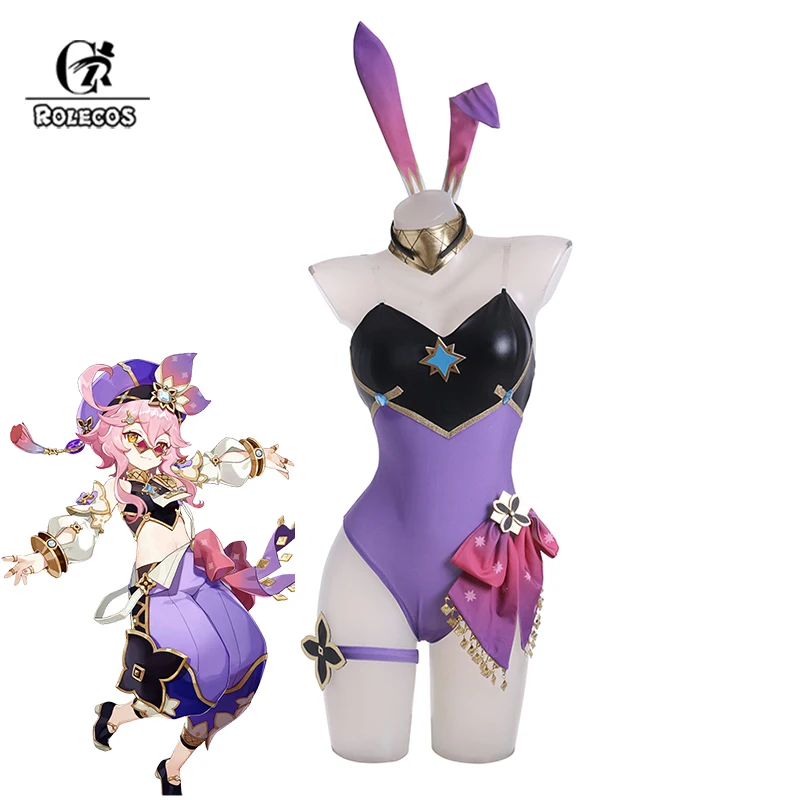 

ROLECOS Dori Bunny Girl Costume Genshin Impact Dori Bunny Suit Sexy Women Jumpsuit Dori Purple Uniform Full Set