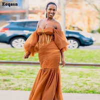 eeqasn burnt orange mermaid africanevening dresses tulle off the shouder long dubai women formal prom dress wedding party gowns