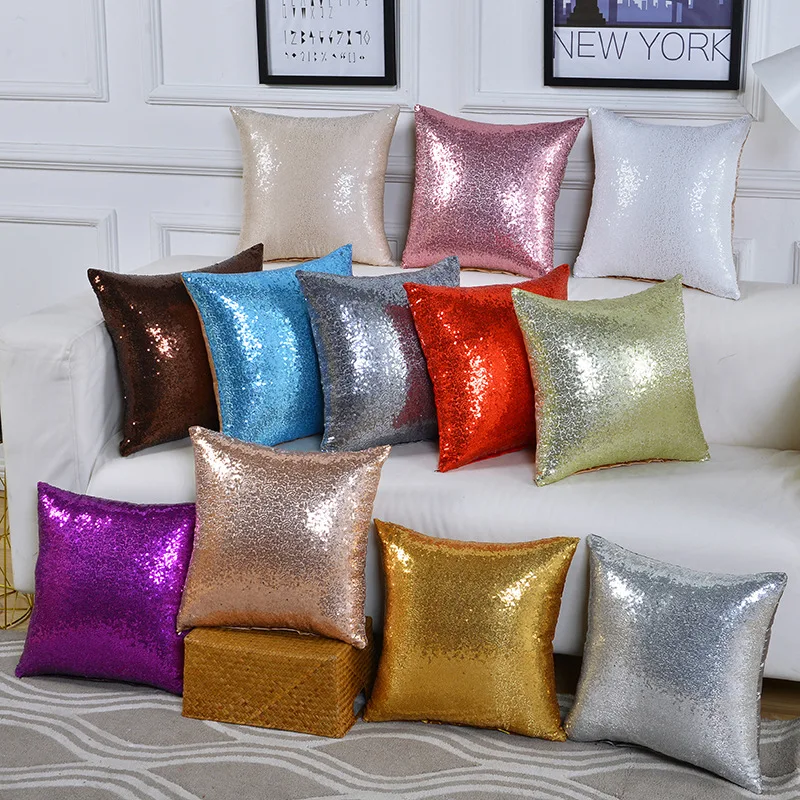 

45x45cm Pillowcase Sequin Cushion Cover Office Lumbar Throw Pillow Cover Car Backrest Bedside Decorative Pillows for Sofa