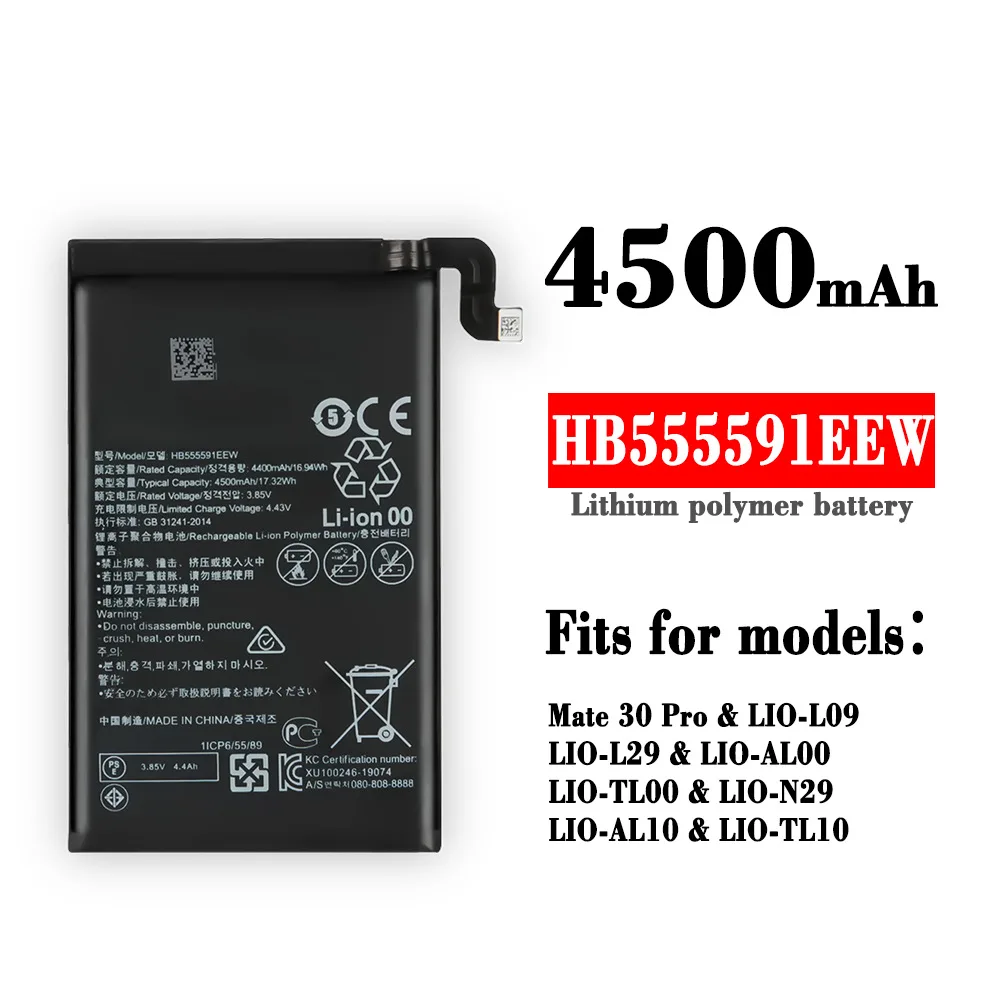 

100% New Battery Suitable For HUAWEI Phone Mate 30 Pro LIO-L09 L29 AL00 TL00 N29 AL10 TL10 High Capacity HB555591EEW New Battery