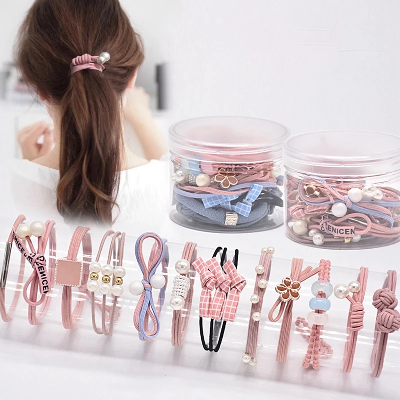 

12Pcs/Set Elastic Hair Bands For Women Girls Korean Flower Pearl Hair Band Girls Ponytail Holder Hair Ropes Gum Hair Accessories