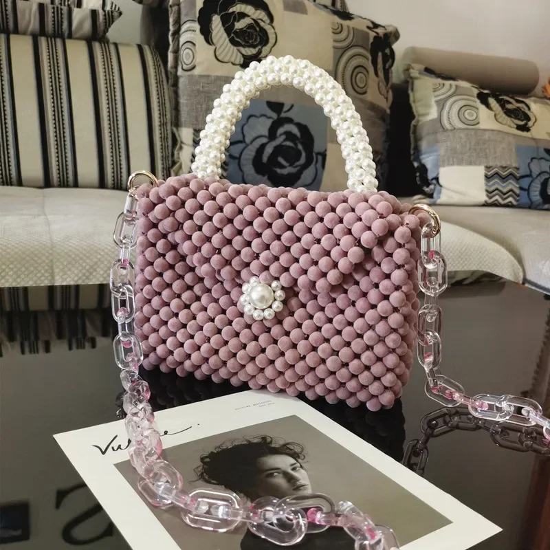 Женская модная сумка в стиле ретро с жемчугом ручной работы из бисера изящные