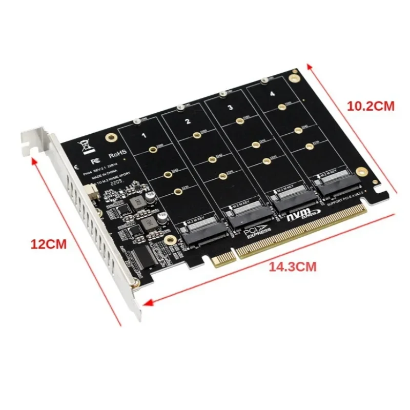 JMB585 PCI-E X16 Карта сигнала с разделенным массивом M.2 NVME 4 x карты RAID расширения PCIe 16x к