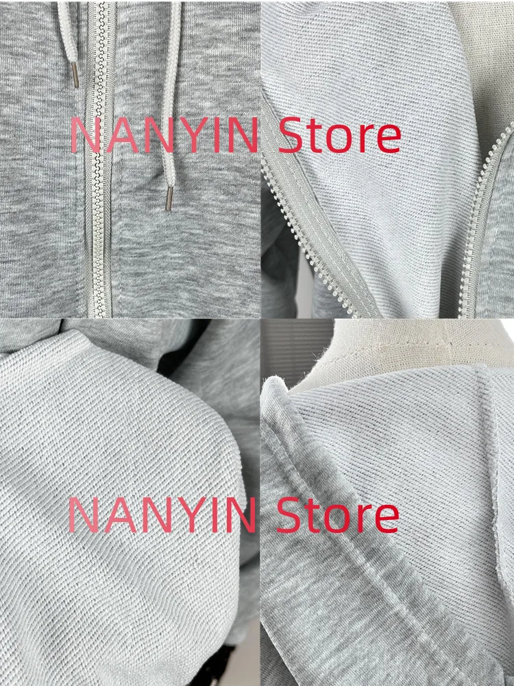 Deeptown Korean Style Oversize Gray Hoodies Women Streetwear Loose Hooded Sweatshirt Female Casual Black Long Sleeve Tops Jacket images - 6