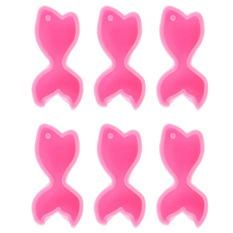 

6 Pieces Fish Keychain Silicone Mold Mermaid Tail Resin Mold DIY Keychain Pendant Mold With Hole