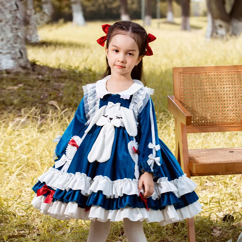 

High Quality Factory Price Kids Clothes Lolita Princess Cartoon Puffy Little Girls Cute Velvet Dresses