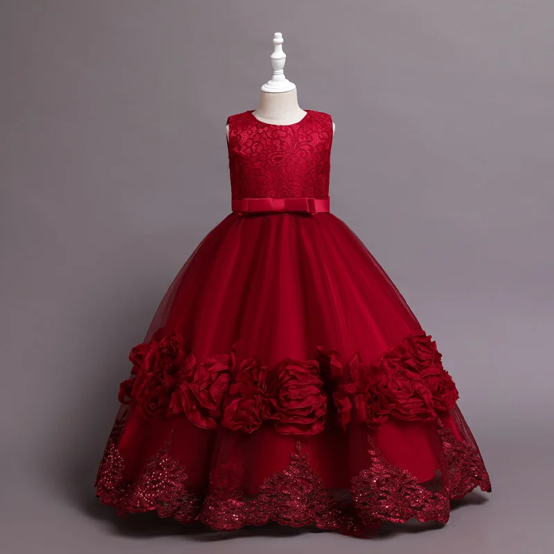 

2022 Christmas Princess Flower Birthday Costume Kids Evening Clothes Child Party Vestidos Girls Long Dress Tutu Wedding Gown