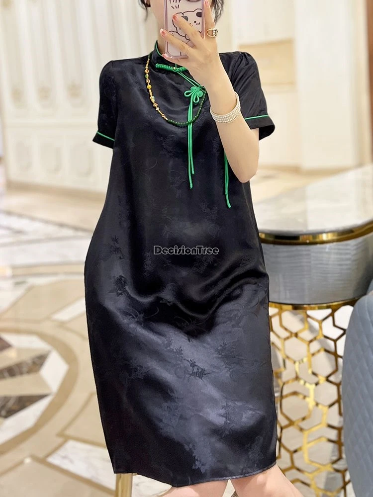 2024 китайское винтажное платье Ципао с принтом дисков и пуговицами модное новое