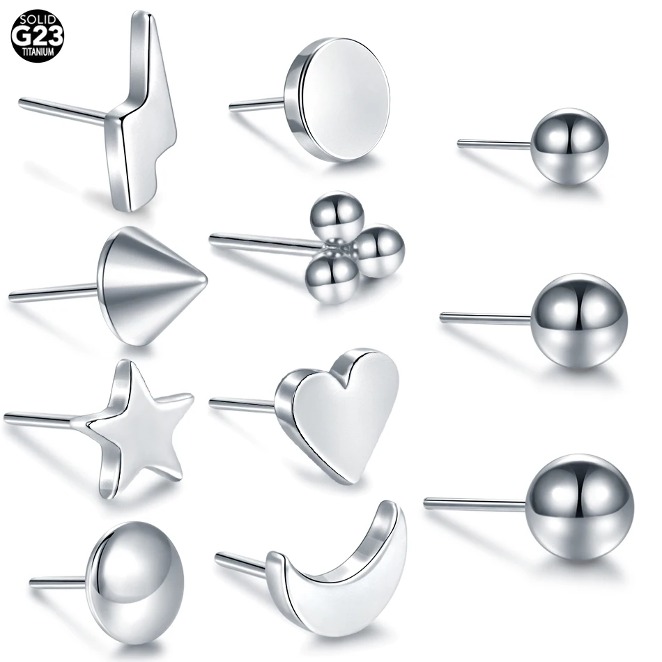 

1PC Titanium Heart Star Moon Threadless Push Pin Labret Lip Piercing Replacements Ear Cartilage Helix Earring Piercings Jewelry