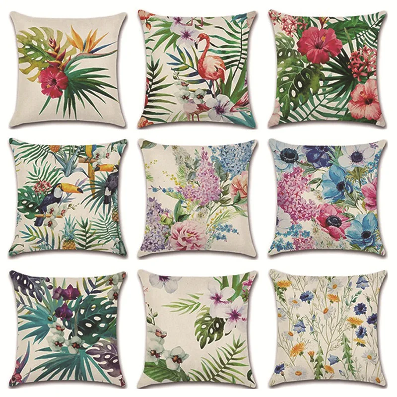 

Nordic Modern Ins Style Linen Pillowcase with Digital Printing Floral Plant Sofa Bedside Cushion Waist Pillowcase Poszewka Boho