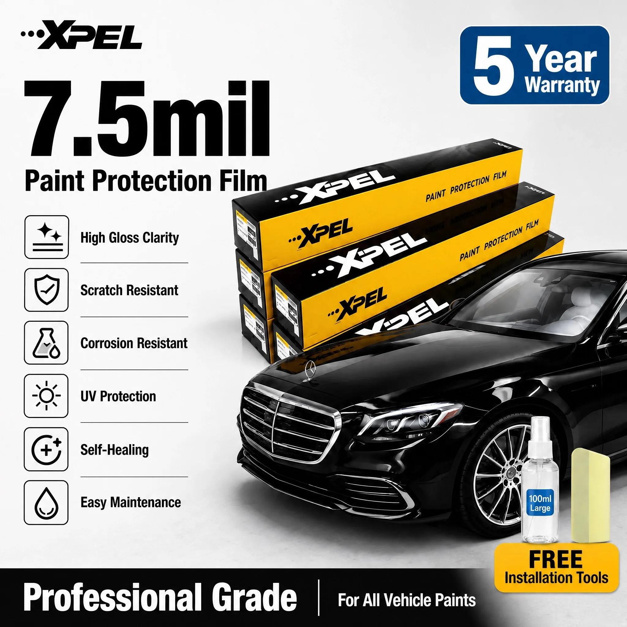 Фото Пленка XPEL TPU для оклейки автомобилей, толщиной 7,5 мил, самовосстанавливающаяся, устойчивая к царапинам, глянцевая, прозрачная, защитная пленка для покраски автомобиля. №1
