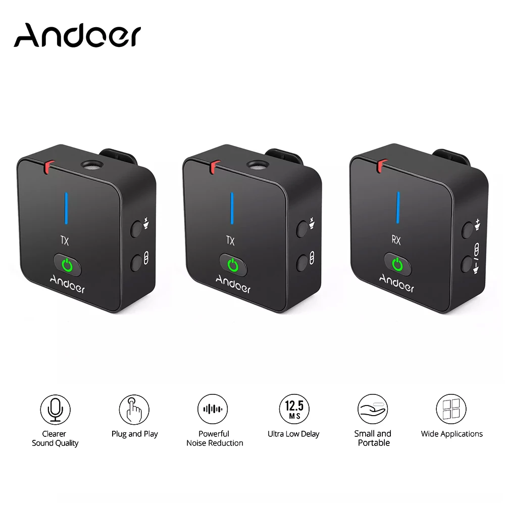 

Беспроводной микрофон Andoer MX5, 2,4 ГГц, с приемником-передатчиком