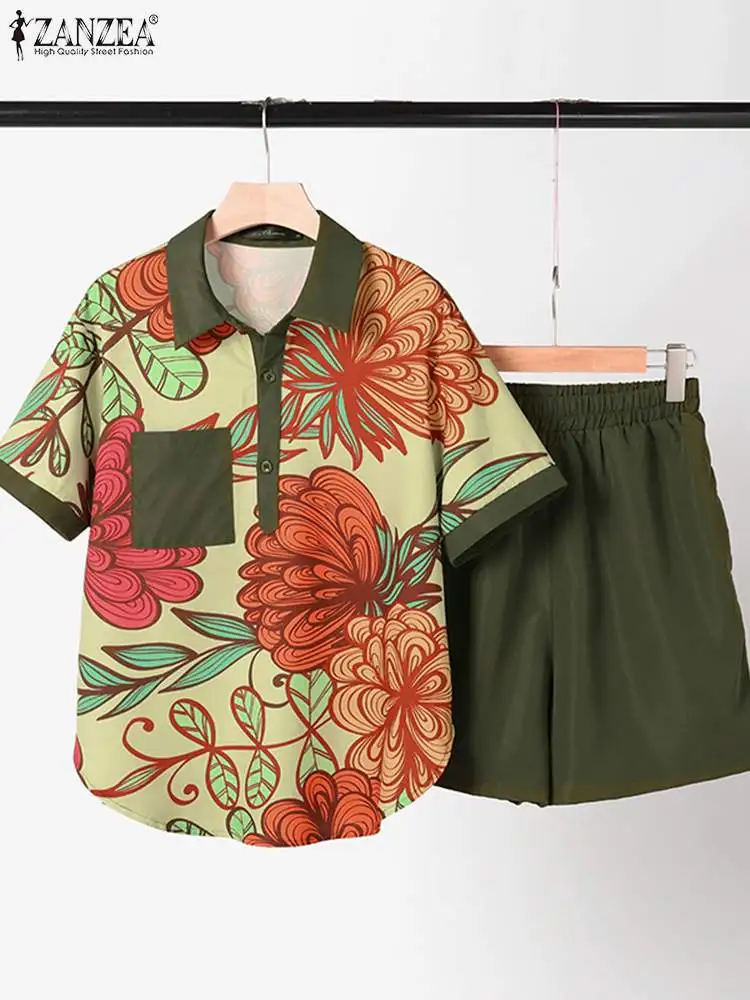 ZANZEA богемные короткие комплекты летние женские спортивные костюмы модные