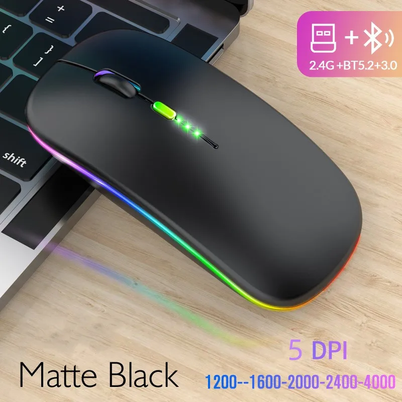 

Rechargeable USB 2.4G Wireless Bluetooth Mouse Colorful Silent Mice 4000 DPI 5 Level Gaming Mouse for Computer Laptop Macbook PC