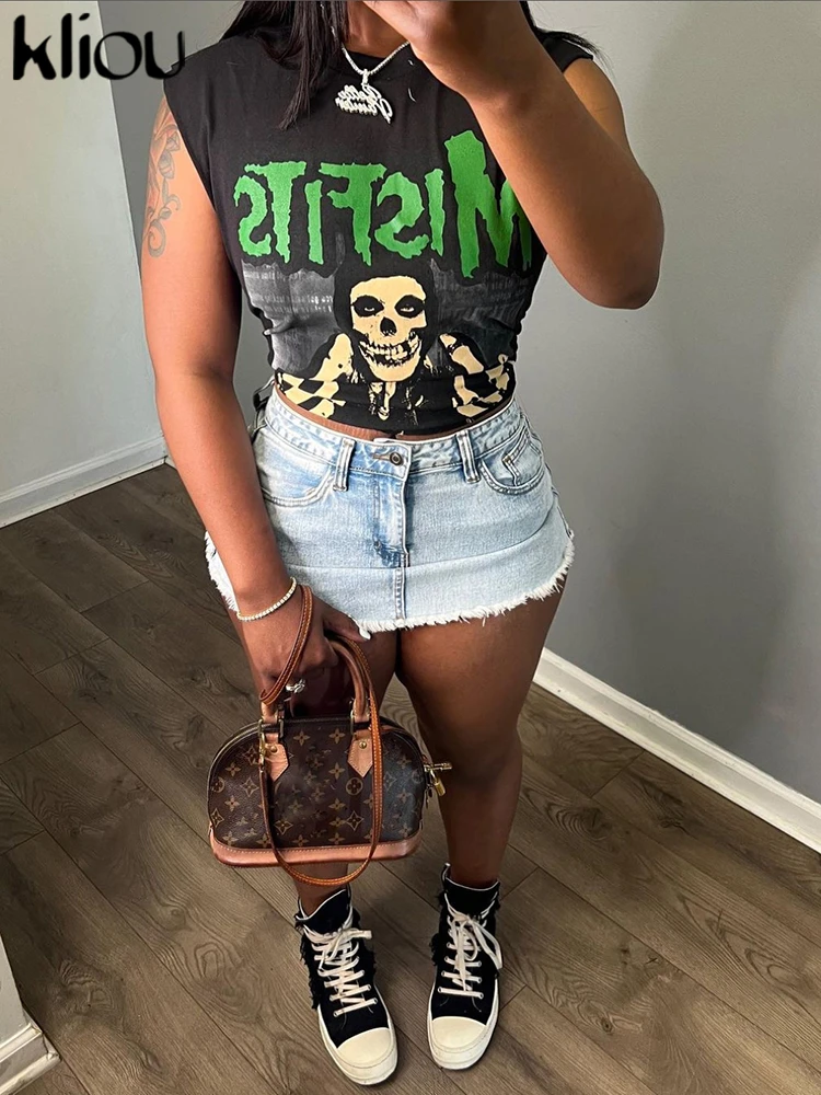 Kliou классические жилеты с принтом топы для женщин Повседневный пуловер хипстеры