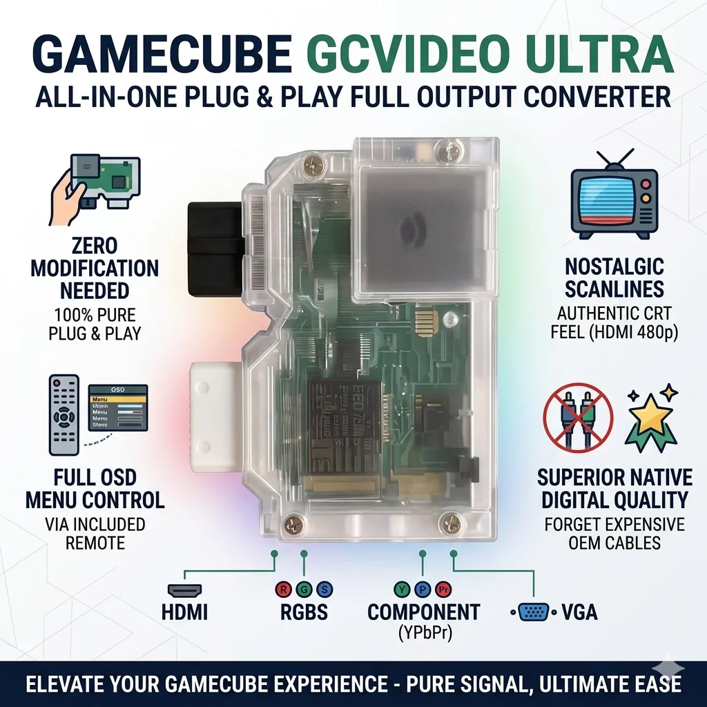 Фото Видеоконвертер GameCube GCVideo Ultra - HDMI и аналоговый выход 480p с функцией сканирования линий - Профессиональное решение без модификаций №1