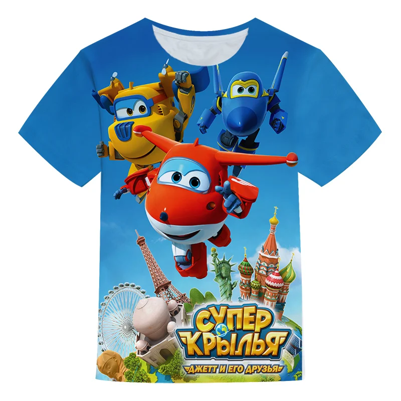 

3D Cool T-Shirt Clothes Printing Anime Super Wings T-Shirt Cartoon Short Sleeve T-Shirt Summer Boy Color Clothes Short 4-14T
