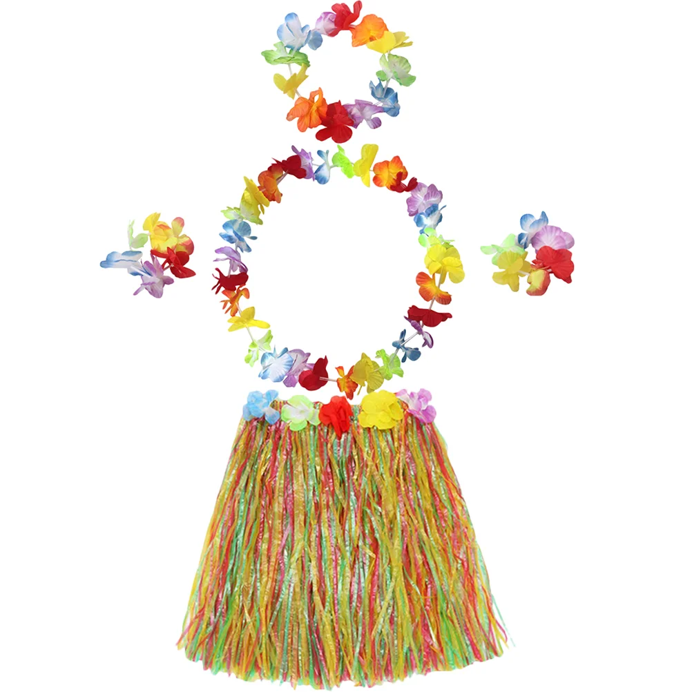 

Kids Halloween Costume Grass Skirt Suit Beach Party Skirts 1X30X40CM Colorful Plastic Luau Costumes Seaside