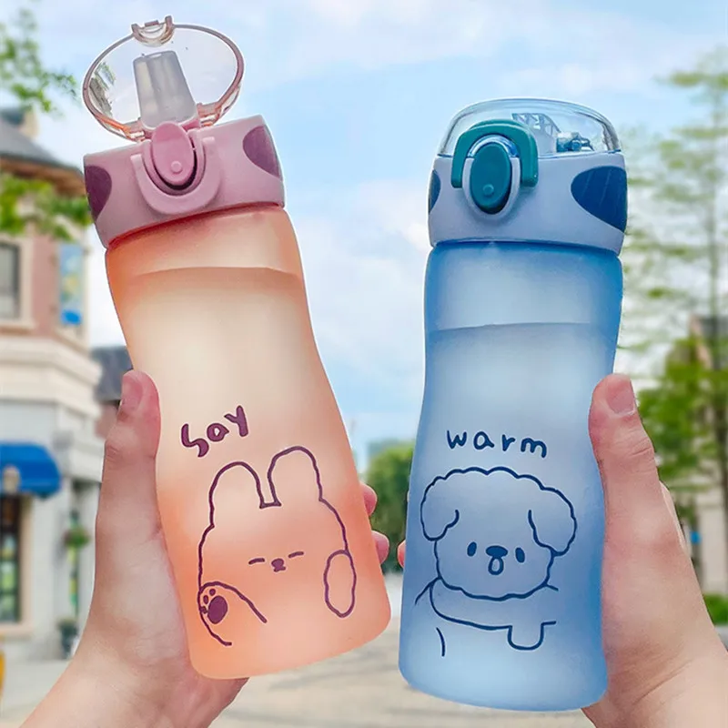 

550ml High Quality Tritan Material Cartoon Water Bottle With Straw BPA Free Durable Plastic Cute Kids Drinking Bottle