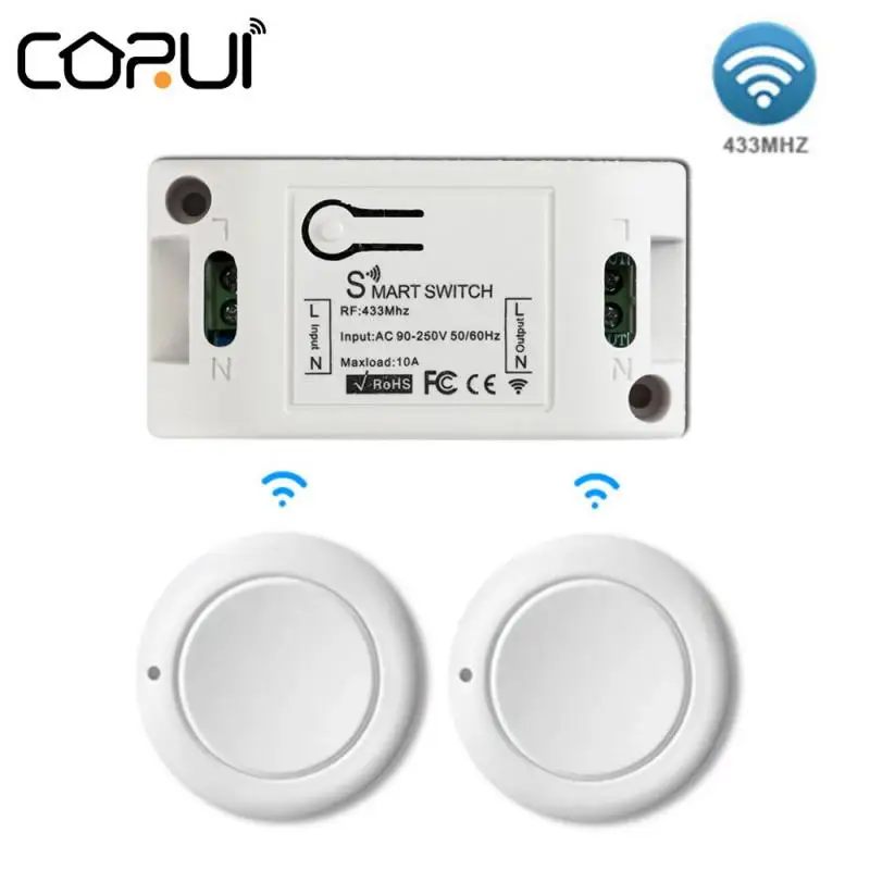 

CoRui 10A Remote Control Switch 433Mhz Household Free Stickers Wiring Household Smart Switch Kitchen Waste Processor Controller