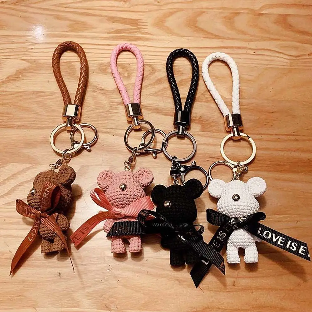 

Аксессуары сумка очаровательная кожаная плетеная веревка автомобильный кулон бант брелок украшения медведь брелок для ключей Автомобильный Брелок