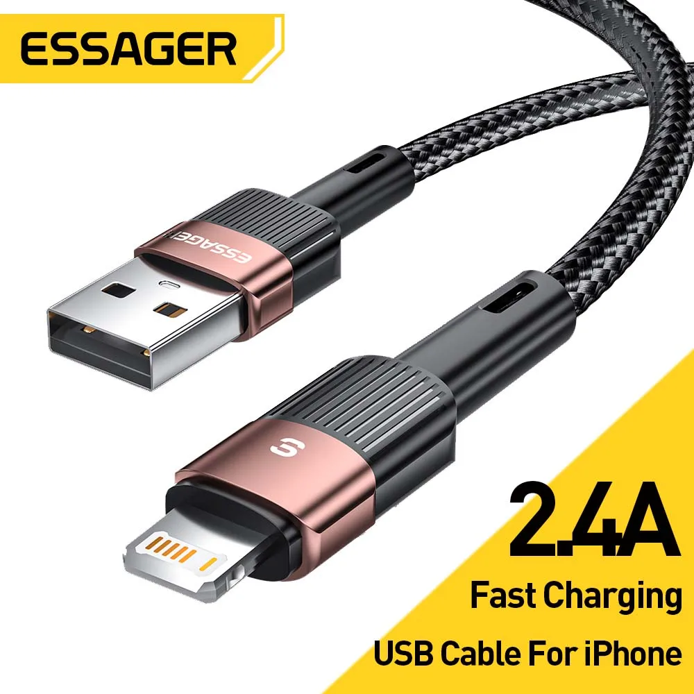 Essager Usb Cable For iphone 11 12 13 Pro Max Mini Xs Xr X SE 8 7 6 Plus 6s 5 5s 2.4A Fast Charging Wire For iphone Charger Cord