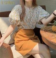 e girls two piece sets women short sleeve slim temperament blouse and elegant casual pure simple skirt chic asymmetrical summer