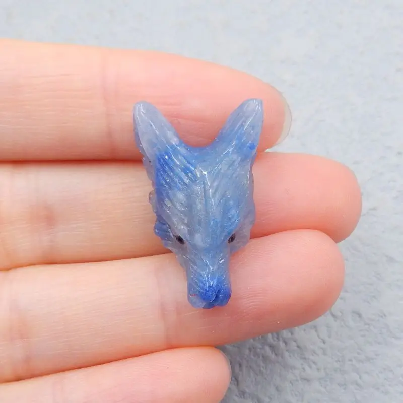 New Natural Stone Blue Aventurine Carved Wolf Head Necklace Pendant Bead,26x17x9mm 4g Semiprecious Stone Fashion Jewelry