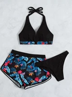 tropical print halter bikini swimsuit bikini panty