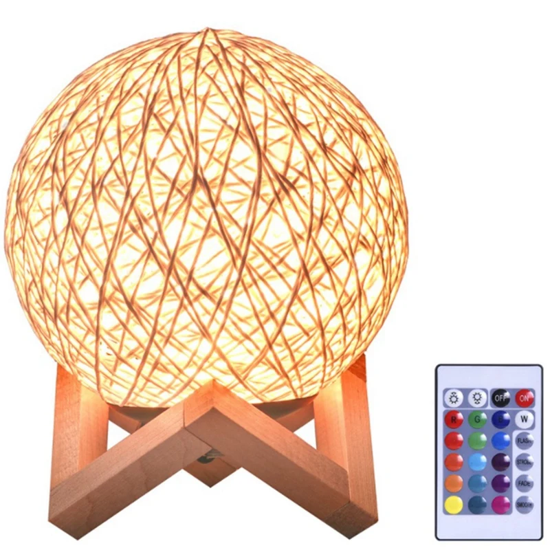 

HOT SALE LED Rattan Ball Fix Dimmable 3D Light Night Lamp Moon Starlight Table Lamp Bedroom Lampu Tidur Lampu Bilik