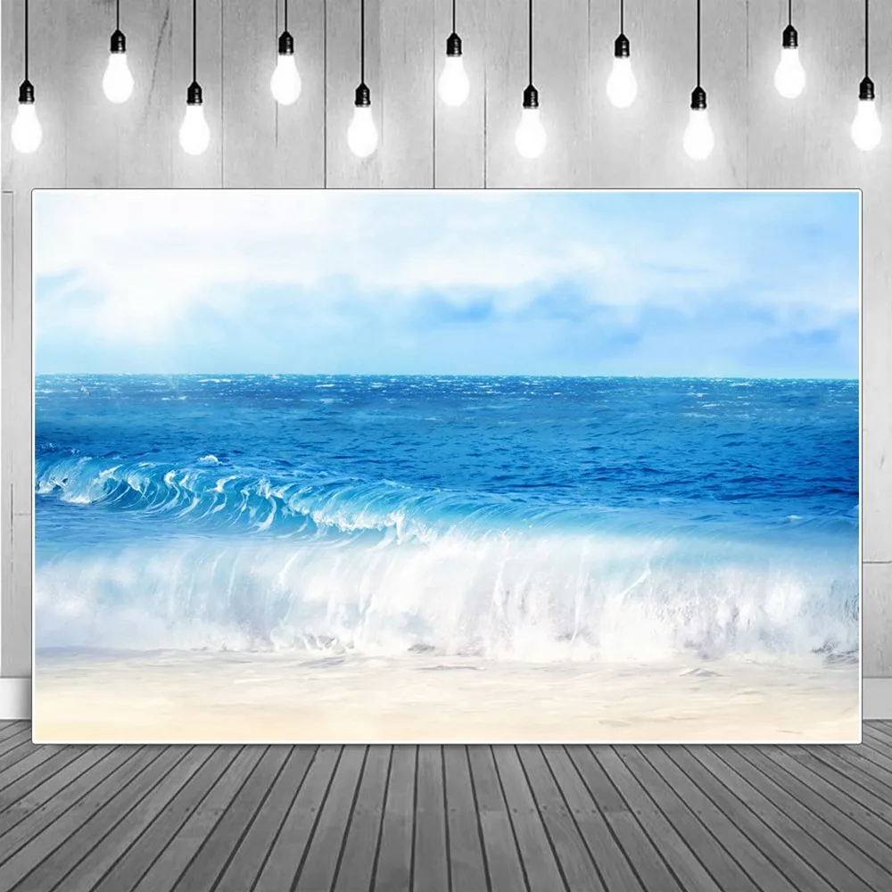 

Blue Sea Waves Beach Scenic Photography Backgrounds Clouds Seaside Summer Holiday Home Party Decoration Photo Backdrops Props