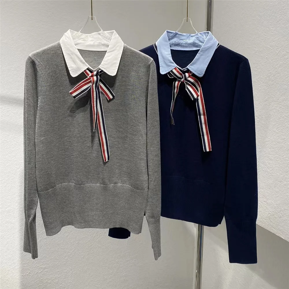 Осень-зима 2024 шерстяная тканая лента в студенческом стиле галстук из двух частей