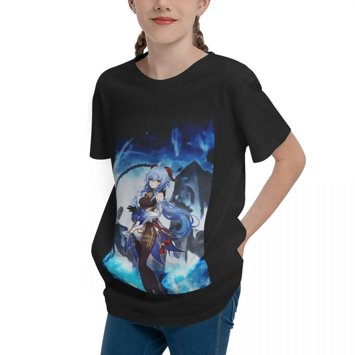 Ganyu Genshin Impact пленсивный взгляд Базовая футболка с коротким рукавом для подростков